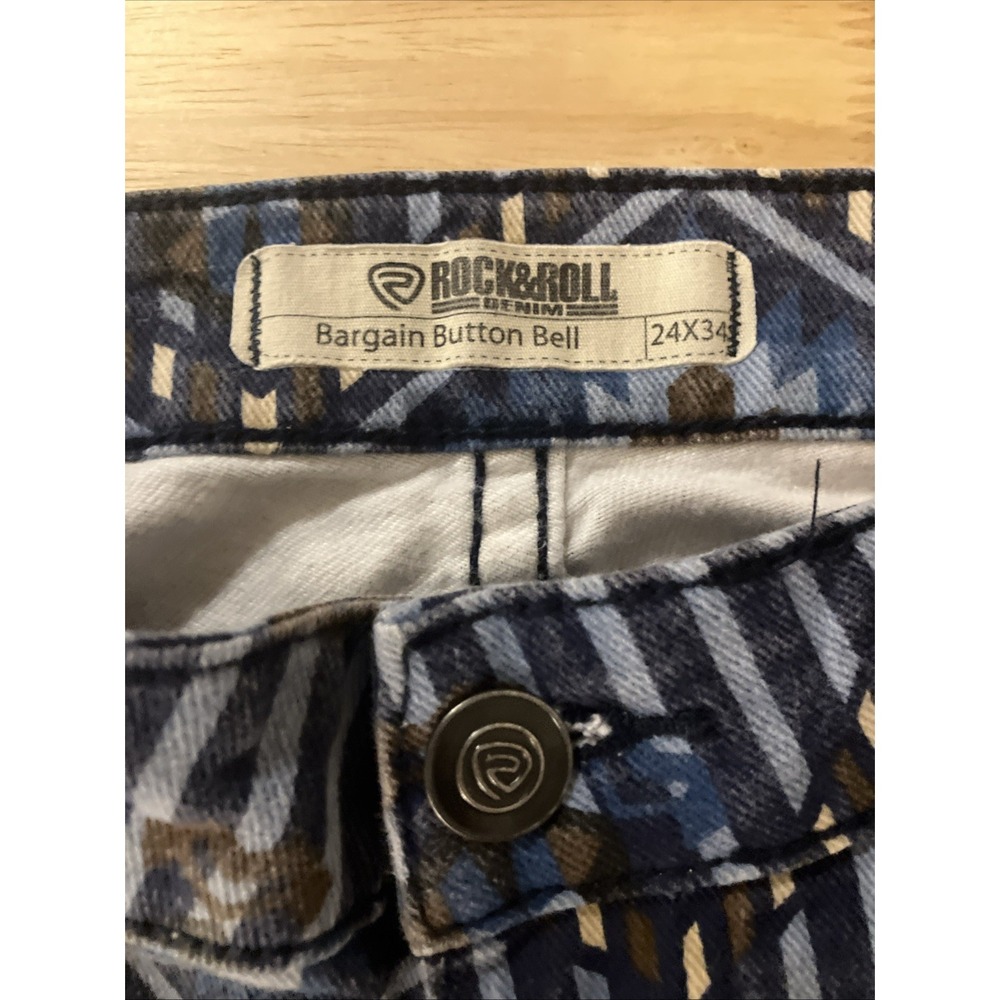 Rock & Roll Denim Bell Jeans Womens 24 30" Inseam Blue Flare Aztec Print - Picture 5 of 12